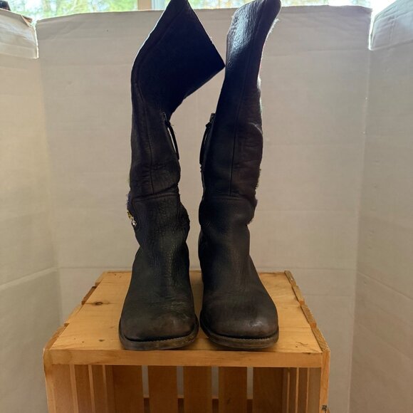 Miu Miu IT 38 US 9 Brown Leather Floral Embroidered Riding Boots - with flaws - Picture 7 of 16